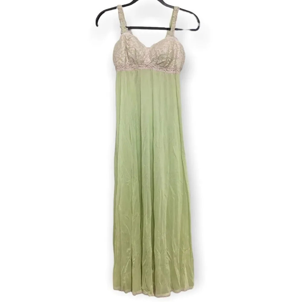 Vintage OLGA Nightgown Fluorescent Green White Lace XS